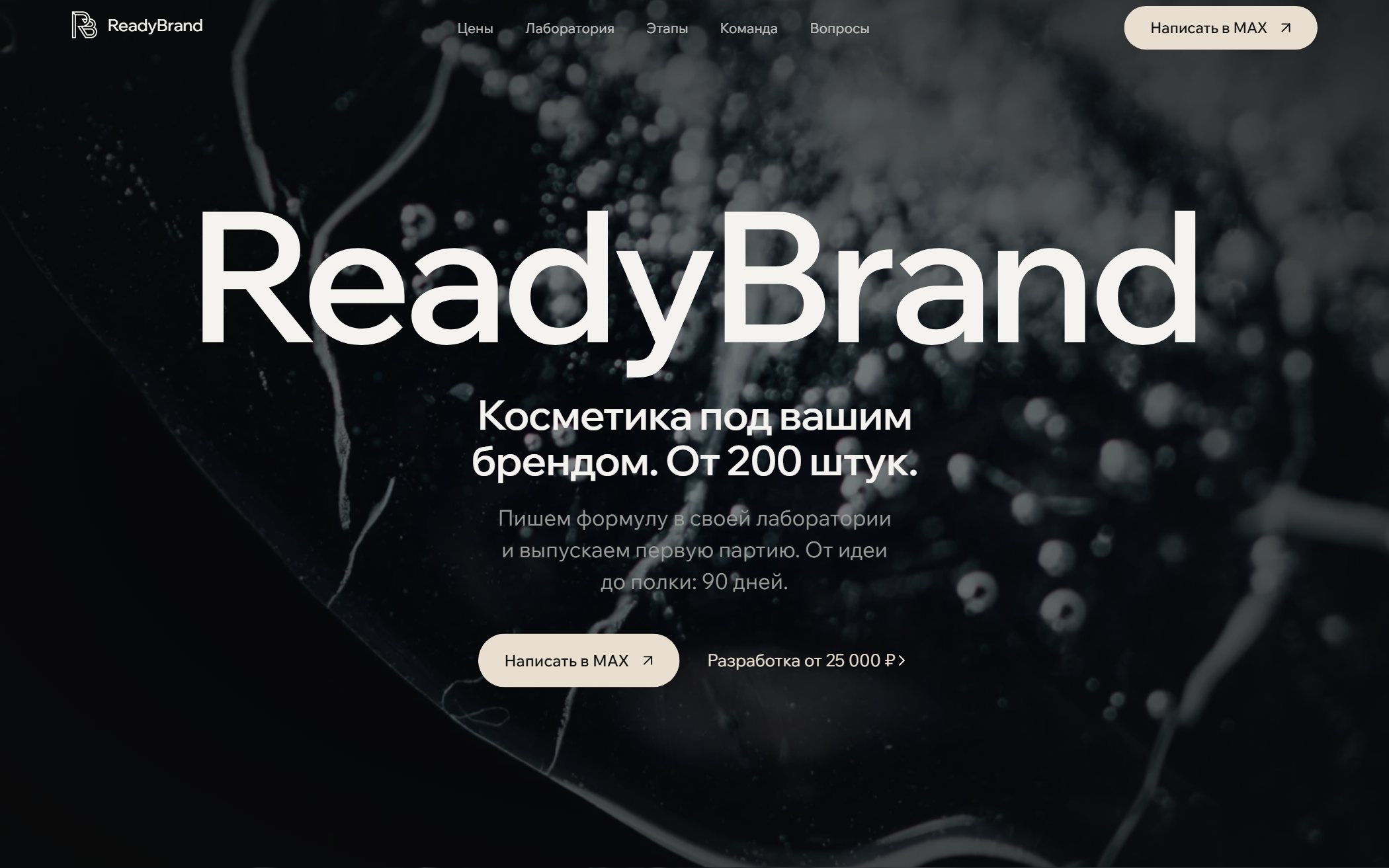ReadyBrand — первый экран сайта